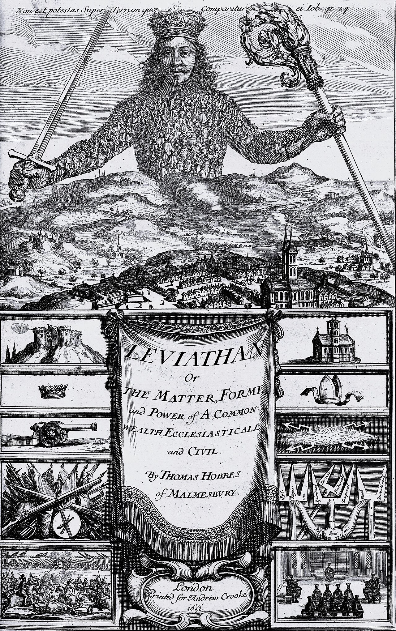 Figure 1. Frontispiece of Thomas Hobbes's Leviathan (1651), engraving by Abraham Bosse. Hobbes's figure of the sovereign composed of the citizens who authorise him is the classic image of authority as something conferred. British Library copy via Wikimedia Commons; public domain (CC0).